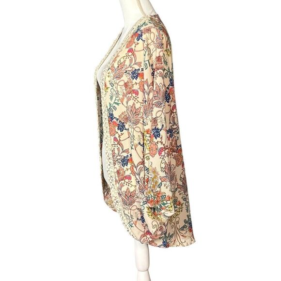 Umgee Kimono Size Small Medium Open Front Tan Floral Cottage Boho Shrug Artsy - Picture 6 of 9